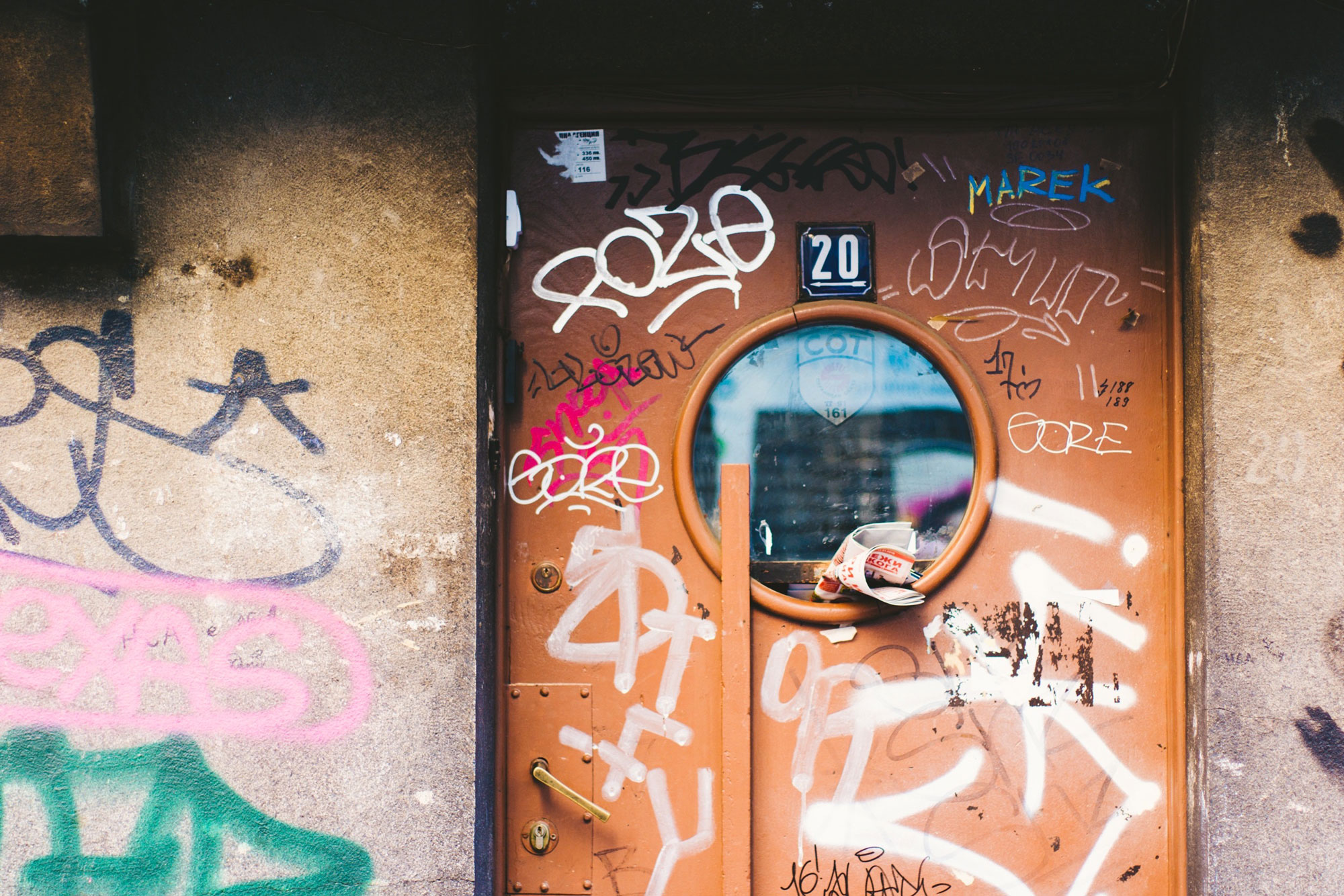 Graffiti on a door.